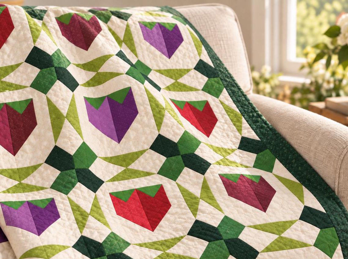 Berry Trellis quilt shown in an illustrative lifestyle mockup