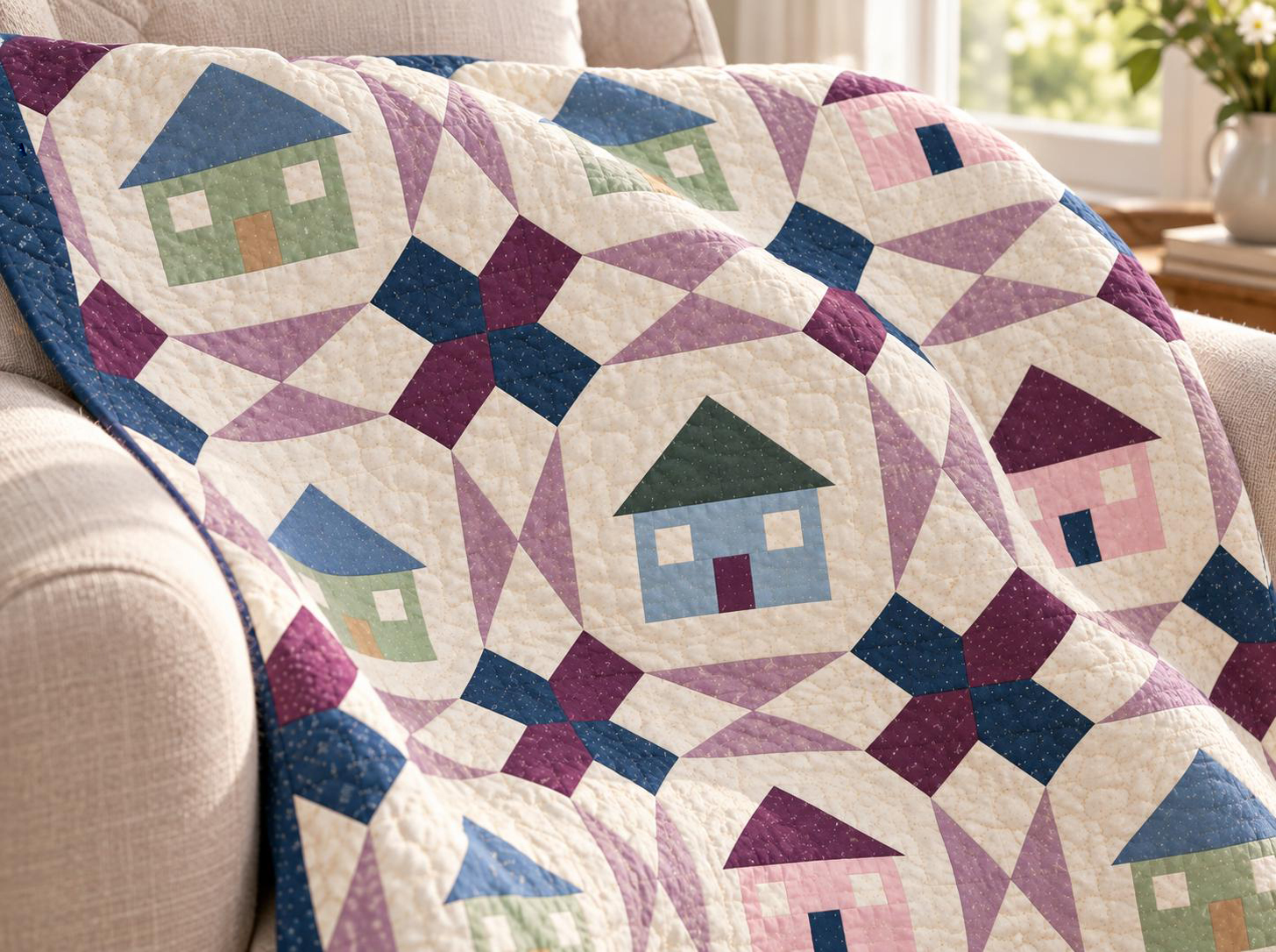 Cottage Trellis quilt shown in an illustrative lifestyle mockup